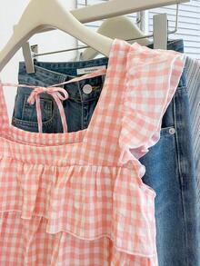 Resyla Áo kiểu nữ viền bèo nhún dễ thương, hàng mới về mùa thu. - Màu Hồng  San hô - Xem 7