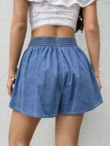 Sunnyshic Quần short denim mỏng cạp trung bình dáng casual dành cho nữ, thích hợp mặc mùa hè. - Rửa nhẹ - Xem 2