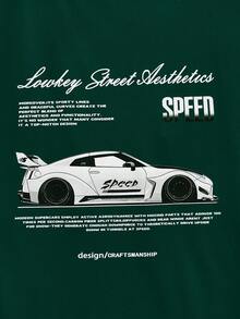 Open Phase 男士标语和赛车印花圆领宽松休闲短袖T恤 - 軍綠色 - 查看 6