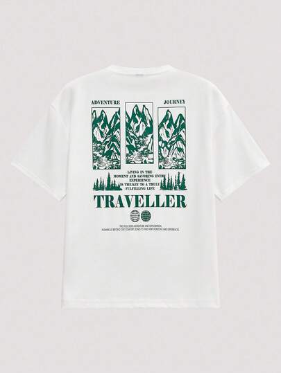 Open Phase 男士山地标语图案休闲宽松短款上衣 T 恤，适合夏季和朋友礼物