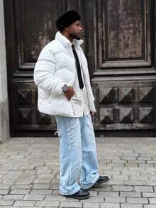 Heavens Edit 男士宽松休闲牛仔裤，带原始下摆和贴袋，纯色长款水洗宽松浅蓝色工装牛仔裤，适合丈夫、男朋友的礼物 - 淺色水洗藍 - 查看 5