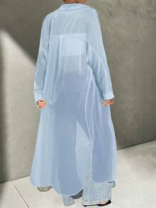 Firerie Áo khoác chống nắng bằng vải chiffon trắng cho nữ, dáng dài ngang gối, kiểu Pháp, nhẹ, thích hợp cho mùa hè. - Màu xanh lam - Xem 2
