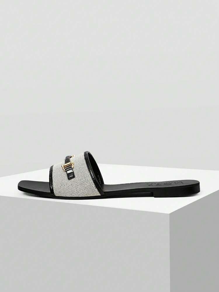 WOMEN'S SUMMER FASHION CASUAL/WORK COMMUTE CONTRAST TRIM MESH HOLLOW METAL DECOR OPEN TOE FLAT SANDALS