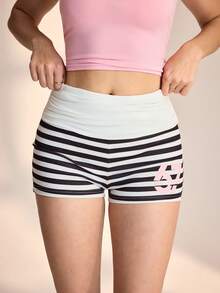 Medorelle Quần short nữ cạp chun, in họa tiết sọc số. - Nhiều màu - Xem 1