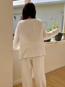 Dazy Plus Plus Size Women Long Sleeve Single-Breasted Top And Pants Pajama Set - White - View 6