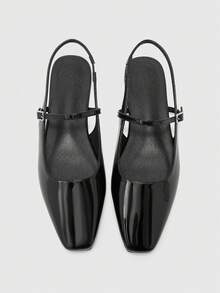 CUCCOO BIZCHIC Giày bệt mũi vuông màu nâu sôcôla có khóa kim loại dành cho nữ, kiểu dáng thoải mái, thích hợp để phối cùng váy. - Than chì đen - Xem 2