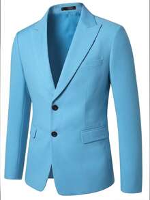 Manfinity Bizformal Men's Solid Color Mandarin Collar Single-Breasted Casual Suit Blazer, Formal - Sky Blue - View 4