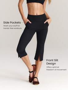 GLOWMODE 17英寸 FeatherFit™ Whole Lotta Love 高腰收腹侧口袋心形提臀紧身裤，适合低强度瑜伽、普拉提、健身房锻炼和日常运动穿着 - 黑色 - 查看 3