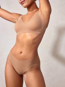 SHEIN Women's Casual Comfy Apricot Built-In Bra Tank Top With Medium Stretch Fabric - Apricot - View 8