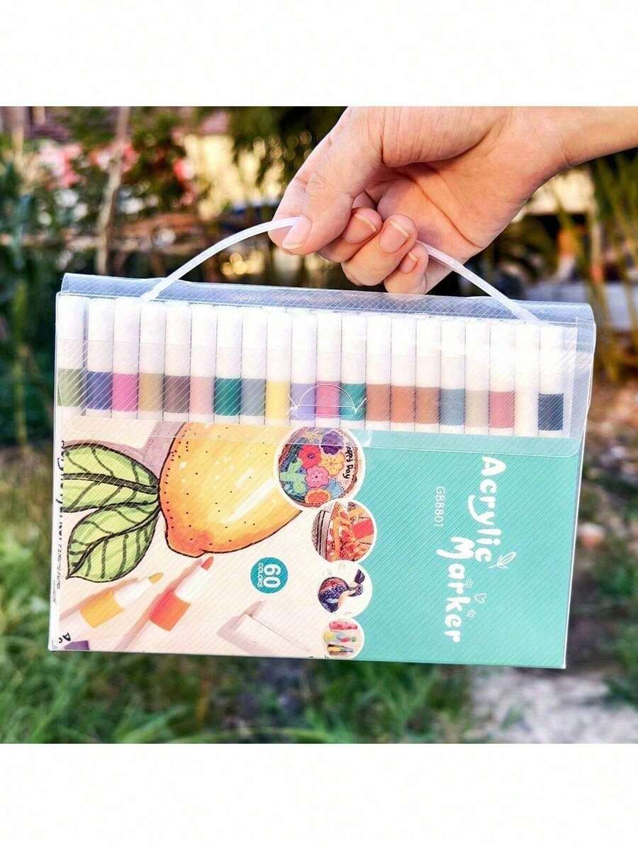 Acrylic Paint Marker Pens Set - 12/24/36/48/60/80 Colors, Water-Resistant, Ideal For Art & Craft, DIY Projects, Professional Artists, Students, Office & School Supplies - Age 14+ - Multicolor - View 1