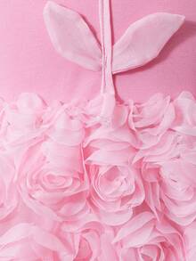 女童甜美公主风粉色吊带连衣裙，春夏无袖连衣裙，饰有3D玫瑰花，适合生日派对、聚会等场合 - 粉色 - 查看 7