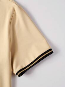 Manfinity Homme Bộ đồ polo nam tay ngắn có khóa kéo, thích hợp mặc ở nhà, đi chơi và tụ họp. Áo nam thường ngày, trang phục mùa hè nam, áo polo nam có khóa kéo, áo thun nam. - Màu Khaki - Xem 7