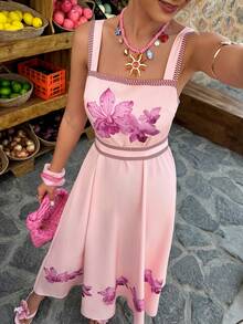 Selianne 女士柠檬印花A字吊带连衣裙，时尚多巴胺度假连衣裙，休闲街头风 - 彩色 - 查看 3