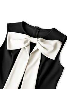 SHEIN Franclia Women's Sleeveless Elegant Dress With Bow Decor - Black - View 3