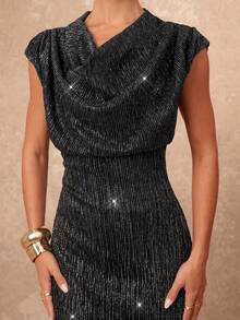 Lumalex Đầm sequin thời trang dự tiệc dành cho nữ - Bạc - Xem 4