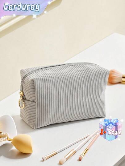 1pc Large Capacity Corduroy Makeup Bag, Bow Pattern Simple Solid Color Pencil Pouch, Essential Supplies For Student Stationery Storage,Cute Multifunctional Storage Bag, Pencil Case, Cosmetic Bag For School, Stationery, Cosmetics, Skin Care Products, Lipstick, Brushes, Coins, Small Items,Back To School,School Supplies