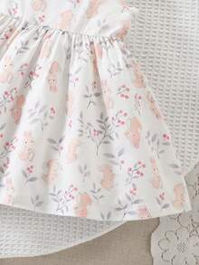 SHEIN Playful Pals 2件套女婴休闲百搭可爱卡通水彩兔子印花吊带连衣裙，适合情人节、复活节、节日、生日拍照、户外活动、居家休闲、度假、春夏穿着。 - 粉色 - 查看 6