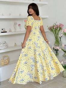 GalTyme 大码印花休闲度假连衣裙 - 黃色 - 查看 2
