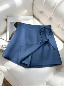 Franclia 女士优雅通勤及日常穿着短裤，畅销蓝色面料，双层两件式设计，抽绳松紧腰带方便穿脱。休闲时尚的设计，适合夏季穿着，完美适用于休闲聚会、通勤及其他多种场合。独特风格，高性价比。秋季女性必备单品。办公室短裤，女士两件套，短款羊毛裙，女士短裙，女士短裤，休闲女士半身裙，女士休闲半身裙，女士休闲半身裙，女士半身裙 - 藍色 - 查看 8