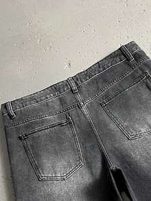 Manfinity EMRG Quần ống rộng dáng suông nam phong cách đường phố Mỹ, chất liệu vải denim bạc màu, đính đá lấp lánh. - màu đen - Xem 3