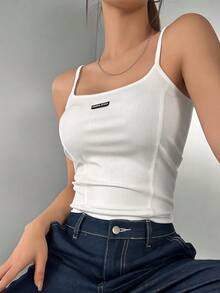 DAZY Letter Patch Slim Fit Camisole Top Summer - White - View 9