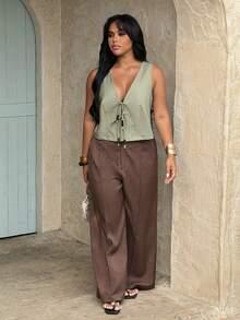 Rustia Casual Tie-Up Cropped Loose Blazer - Multicolor - View 6