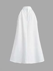 Young Girl Loose Casual Floral Pattern Mandarin Collar Sleeveless Dress - White - View 2