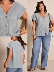 Elaquor Áo khoác cardigan dáng rộng thanh lịch kiểu Pháp, thêu hoa tối giản, cài kim loại, thích hợp mặc đi làm, áo len mỏng nhẹ cho nữ, mùa xuân/hè. - Xám - Xem 3