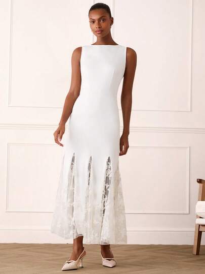 Lilora Women's Elegant Sleeveless Mesh Patchwork Hem Dress This Sophisticated, Stylish, Versatile, And Elegant Dress Is Suitable For Commuting, Everyday Wear, Casual Outings, Parties, Dates, Gatherings, Leisure Activities, Picnics, Holidays, Vacations, Summer Outings, And Holiday Travel. White Elegant Dress Women Dresses Elegant Classic Sleeveless Formal Dress Women's Formal Dress Bridal Guest Dresses,Summer Dresses For Women White Dress For Women Special Occasion Special Occasion Dress Elegant White D