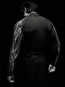 RISE LYT Men's Graphic Print Stand Collar Slim Fit Long Sleeve Athletic T-Shirt Rash Guard Men Compression Long Sleeve Compression Shirt Men Compression Shirts Compression Top Compression Shirt Men - Black - View 2