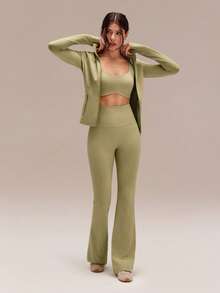 GLOWMODE FeatherFit™ Slim-It Streamline Performance Secure Pockets Zip Up Long Sleeve Jacket Low Impact Yoga Daily Fall - Olive Green - View 6