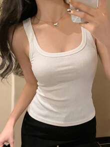 DAZY 女款百搭韓風夏季休閒細肩帶小版上衣 - 白色 - 查看 10
