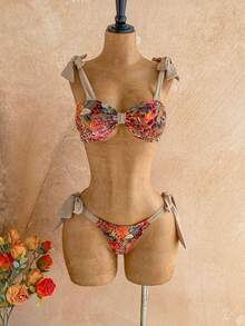 Women's Leopard & Floral Print Bikini Cover Up & Skirt Swimwear Set, Vacation & Beach Summer Bathing Suit - Multicolor - View 6