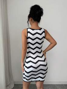 Elenzga Women's Casual Sleeveless Fitted Striped Mini Dress, Summer - Multicolor - View 2