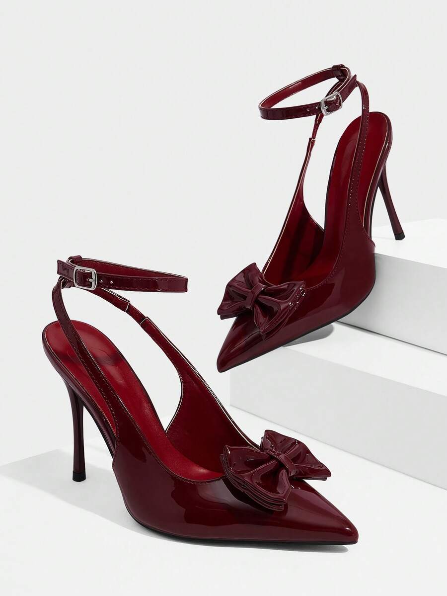 CUCCOO SZL 女士深红色时尚经典简约搭扣通勤办公休闲细高跟鞋 - 酒紅色 - 查看 1