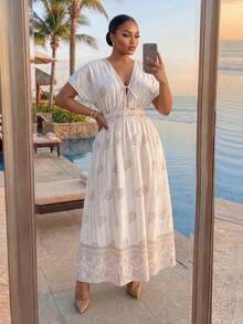 SHEIN Lady CURVE 大码几何印花休闲度假连衣裙 - 彩色 - 查看 6