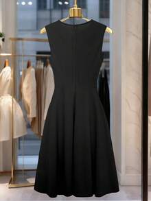 SHEIN Franclia Women's Sleeveless Elegant Dress With Bow Decor - Black - View 2