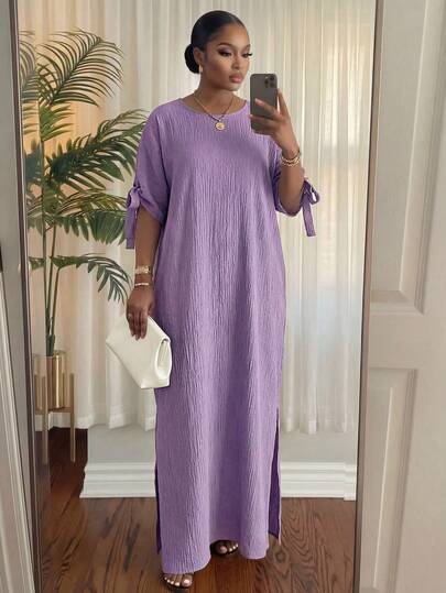 SHEIN Lady CURVE 节日连衣裙加大码白色短袖女士长袍宽松垂坠节日新娘送礼会礼服沙滩女士高腰修身连衣裙