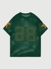 ROMWE MEN Street Life Older Kids' Street Style Jacquard Hollow-Out Knit Top - Dark Green - View 2