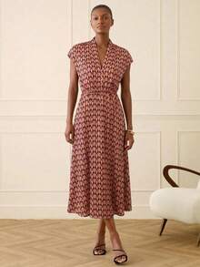 Lilora 女士优雅印花收腰连衣裙，夏季 - 彩色 - 查看 3