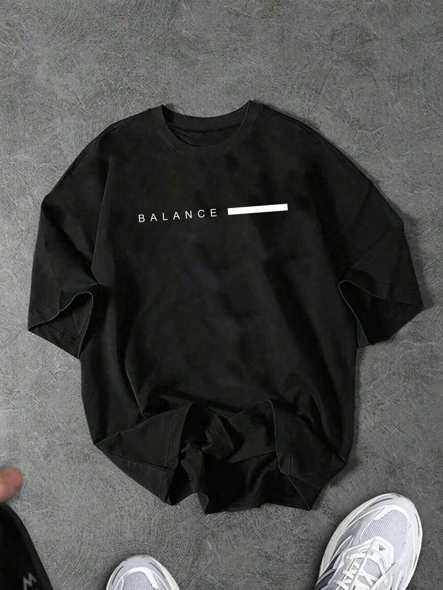 Sport MetroGents 男士字母印花短袖运动T恤 - 黑色 - 查看 1