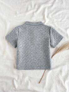 SHEIN Vintaside Kids 男婴可爱舒适百搭休闲时尚纹理面料上衣 - 灰色 - 查看 3