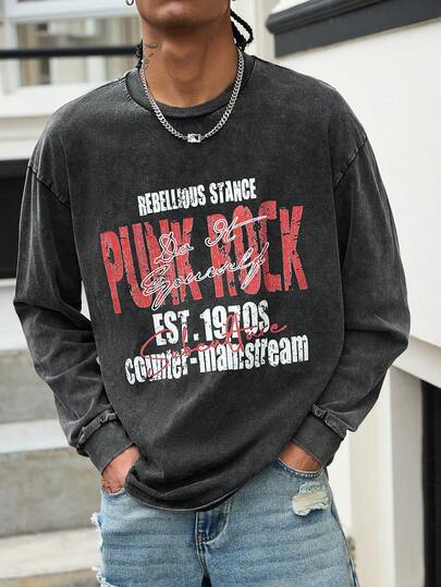 Manfinity EMRG 男士休闲标语图案圆领短袖T恤，夏季