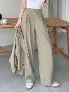 Women Two Pieces Short Sleeve Suit Jacket And Suit Pants Casual Loose Commute Set Business Attire - Green - View 4