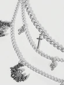 ROMWE Goth Bộ 1 chiếc dây chuyền eo nhiều lớp hình nấm, dây leo rỗng, tình yêu, trăng khuyết, thánh giá, phong cách Mori Punk, đường phố, gió tối, phụ kiện váy áo đa năng hàng ngày dành cho nữ. - Màu bạc nấm tình yêu mặt trăng nhiều lớp chuỗi eo - Xem 4