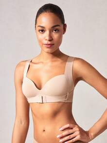 Veilyse 1pc Wire Bra For Women, Front Closure Push-Up Bra For Small Chest, Prevent Sagging, Correct Posture, Shape Backline, Sports Bra - Apricot - View 1