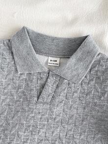 SHEIN Vintaside Kids 男婴可爱舒适百搭休闲时尚纹理面料上衣 - 灰色 - 查看 7