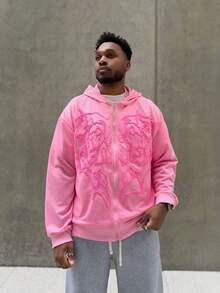 Heavens Edit Manfinity Streetrush Men Dark Street Style INS High Street Zip-Up Hoodie. Street Style, Y2k, Fall - Pink - View 3