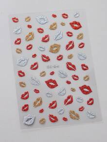 1pc Red Glitter Lip Nail Art Stickers, Shiny Gold/Silver Heart Nail Decals For Valentine's Day, Wedding, New Year DIY Nail Art Decorations Nails Nail Supplies - Multicolor - View 8