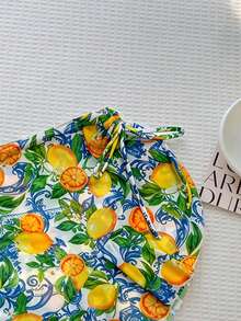 Elavelle 女士随机印花抽绳褶皱吊带泳衣罩衫裙，春夏款 - 彩色 - 查看 6